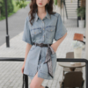 BY23825# 韓國復古一片式屁簾工裝牛仔連衣裙兩件套