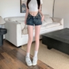 BY28236# 低腰露臍復古做舊小眾設計拽酷交叉腰帶牛仔褲