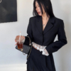 BY30922# 設計感小眾蕾絲拼接西裝外套+高腰闊腿褲兩件套