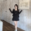 BY29740# 早秋高級感打底吊帶波點外套+百褶半裙三件套 套裝