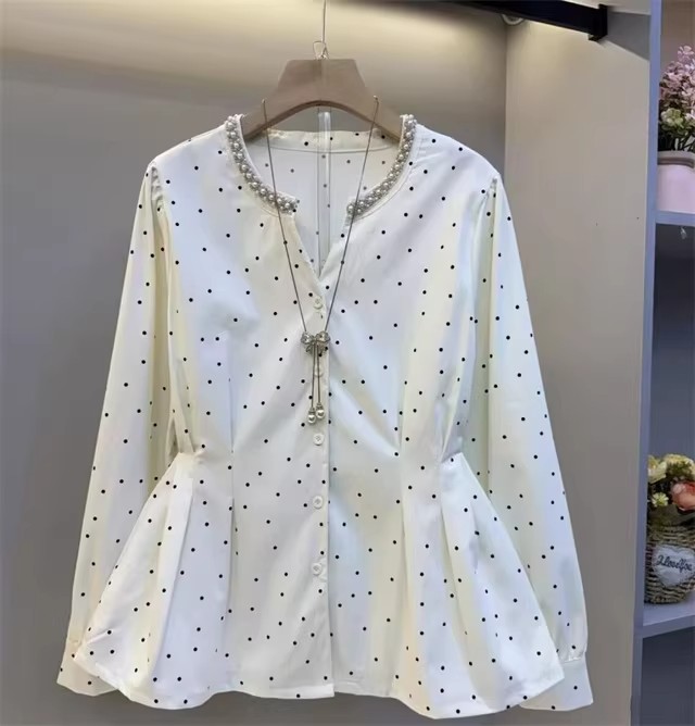 BY30920# 韓系波點重工藝領口釘珠顯瘦上衣