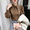 BY30917# 重工鑲鑽翻領泡泡袖高級感法式襯衫