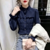 BY30915# 超仙荷葉邊法式褶皺木耳邊喇叭袖襯衫