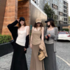 BY31520# 秋季純色寬鬆防曬外套+吊帶背心+A字垂感長裙三件套