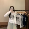 BY31428# 不規則下擺露肩斜領印花長袖打底衫
