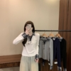BY31423# 韓版格紋拼接綁帶V領polo領上衣
