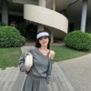 BY31515# 韓國斜肩寬鬆上衣條紋背心+百褶半身裙套裝