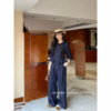 BY31544# 復古老錢風小裙擺上衣+高腰直筒牛仔褲二件套套裝