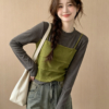 BY31860# 韓系木耳邊吊帶疊穿假兩件上衣
