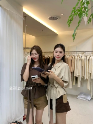 BY31454# 綁帶美拉德雙排扣風衣斗篷短外套