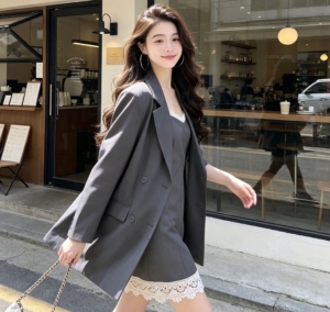 BY31663# 高級蕾絲拼接吊帶裙+時尚西裝外套