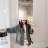 BY31622# 復古西服領大版寬鬆牛仔外套