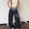 BY31915# 設計感波點滿印刺繡闊腿牛仔褲