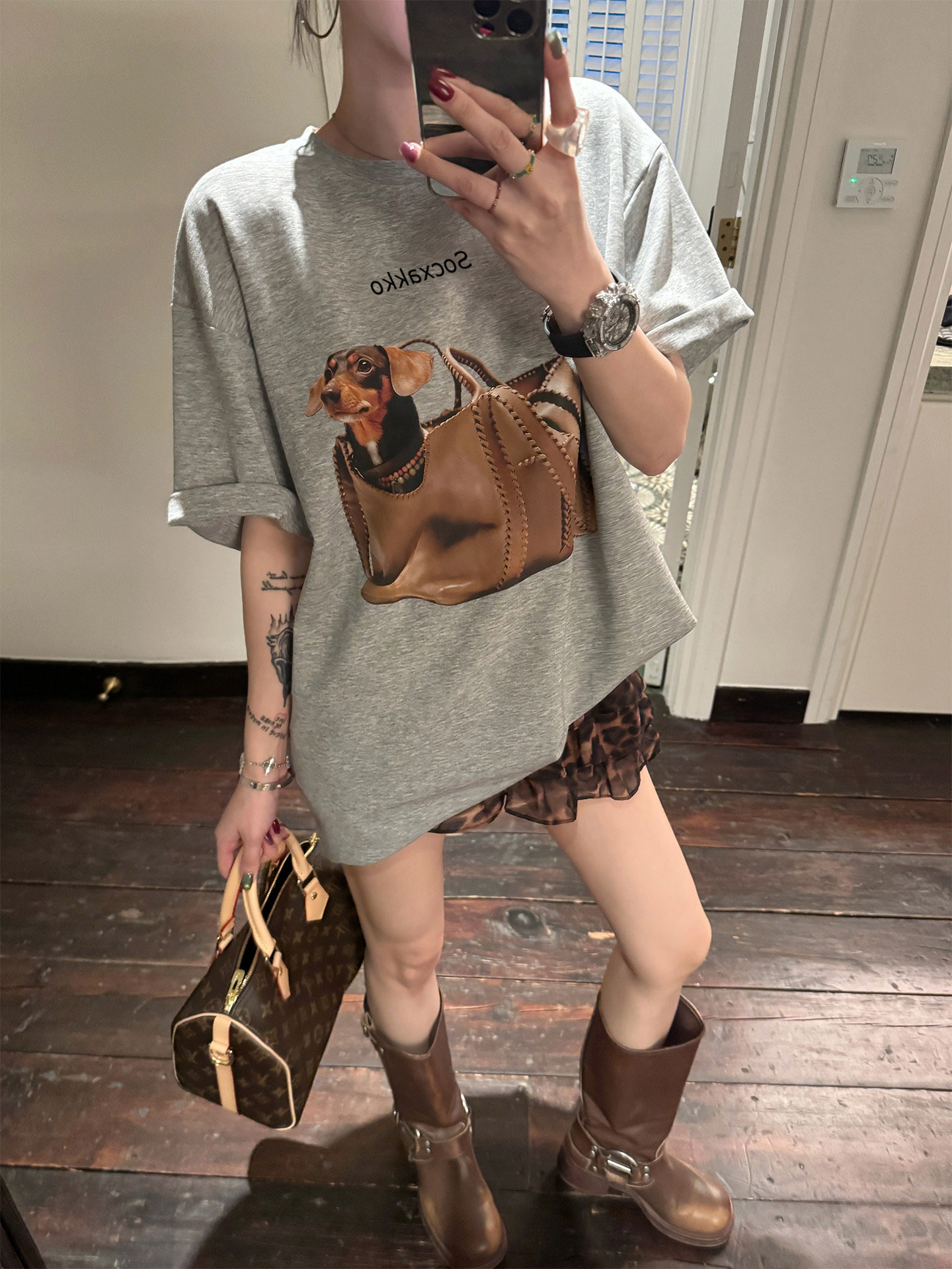 純棉創意狗狗印花寬鬆T卹