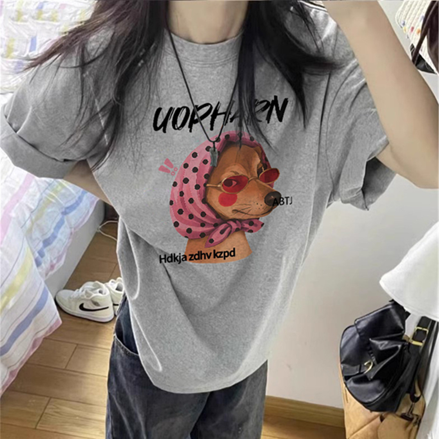 爆款純棉設計感美式寬鬆T卹