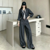 BY31826# 復古牛仔襯衫+闊腿褲兩件套